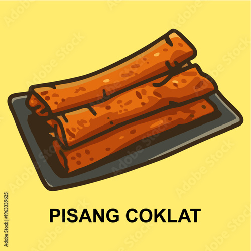 Indonesian Fried Banana Chocolate Spring Rolls Illustration - Pisang Coklat Vector