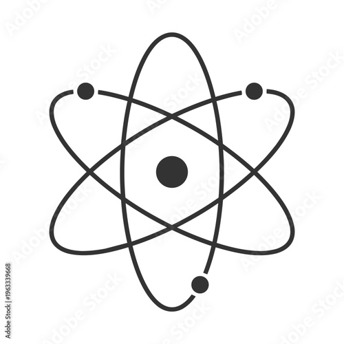 Atom nuclear chemistry physics electronic symbol icon representing a scientific model with a central nucleus and orbiting electrons
