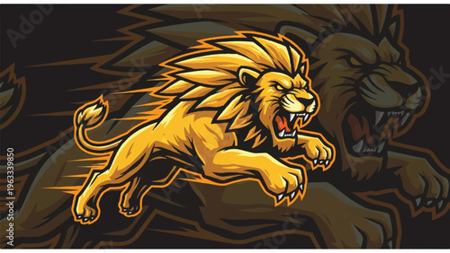 Golden Lion Illustration with Open Mouth 1.