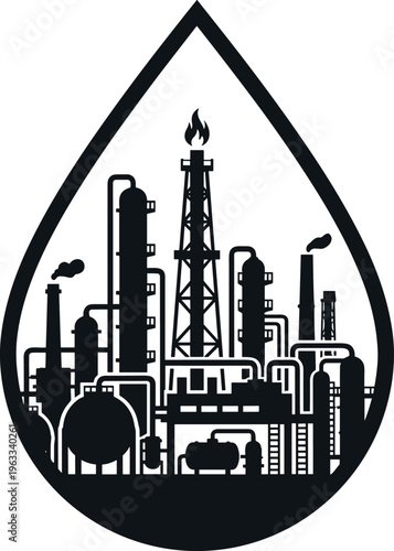 Silhouette of an oil pump jack against a transparent background symbolizing petroleum industry.