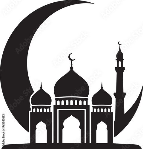 An artistic vector illustration of the Taj Mahal silhouette, a famous Indian landmark and dome monument symbol featuring intricate architecture for travel and tourism design