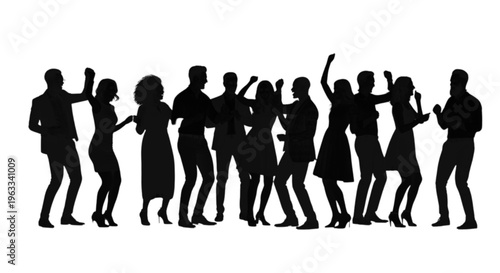 Silhouettes of people dancing and having fun