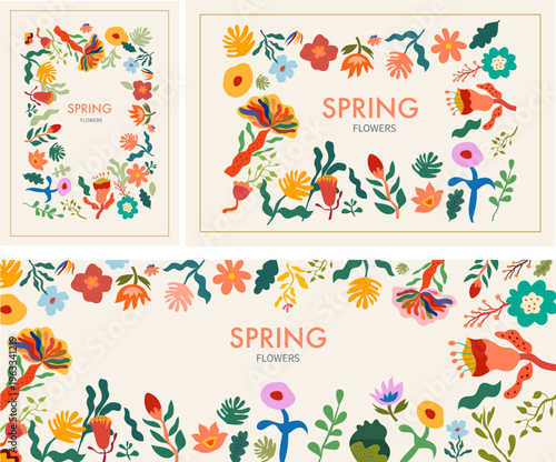 Flower romantic templates. Beautiful romantic flower collection cards with roses, leaves, floral bouquets, flower compositions.	
