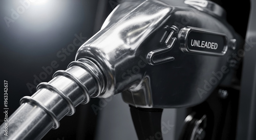 Close-up of metallic fuel nozzle showing clear reflections, 