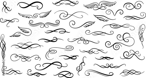Calligraphic swirl and swash collection. Ornamental scroll elements for invitations, menus, certificates and refined design projects.eps