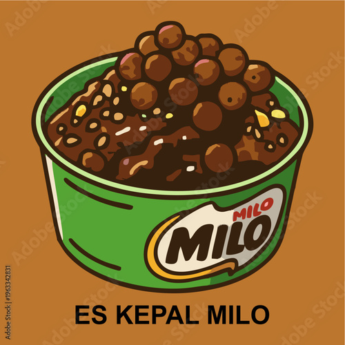 Es Kepal Milo Indonesian Street Food Chocolate Shaved Ice Vector Illustration