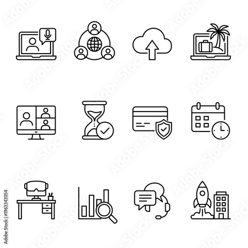 12 Work from Anywhere and Digital Business Line Icons