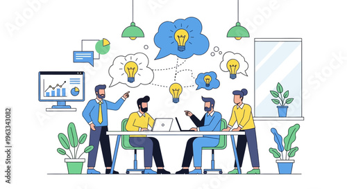 A dynamic team of professionals collaboratively brainstorms innovative ideas and solutions during a productive business meeting, fostering creativity and strategic thinking.
