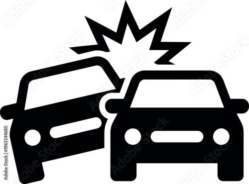 Car Accident Icon with Two Vehicles Colliding Silhouette