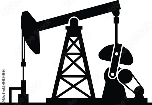 Silhouette of an oil pump jack against a transparent background symbolizing petroleum industry.