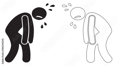 Exhausted stick figure man feeling depressed and tired after work.