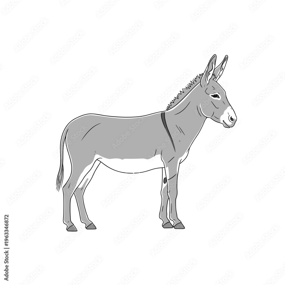 Fototapeta premium Grey donkey silhouette walking with soft shadows