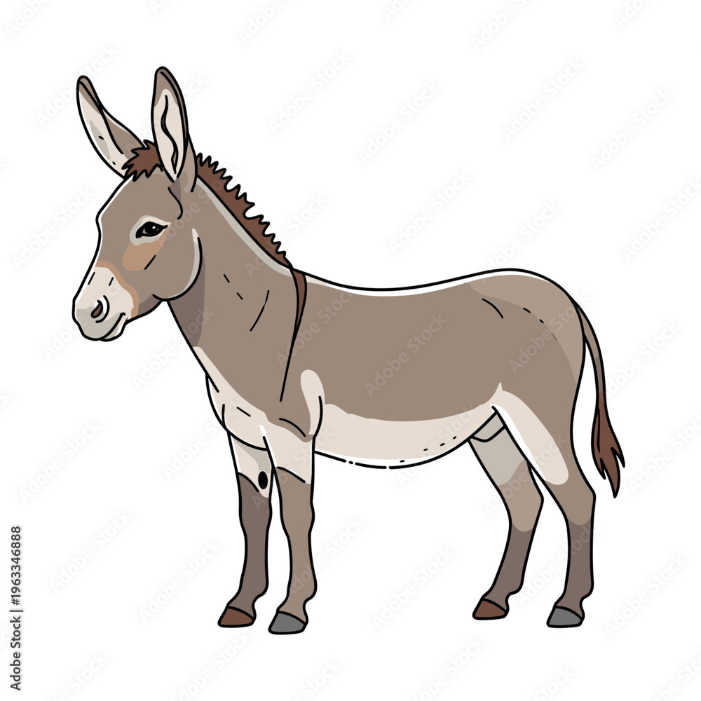 Fototapeta premium Brown donkey standing side view realistic vector