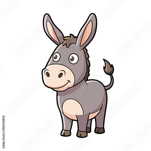 Chubby grey donkey standing cartoon character