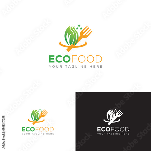 Eco Food Logo with Leaf and Fork Icon