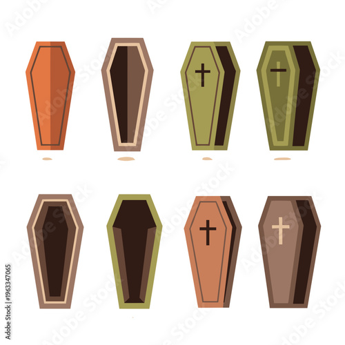 Collection of different wood textured coffin shapes
