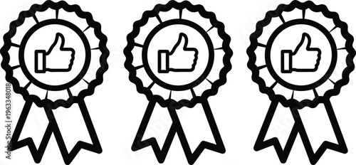 Three black and white thumbs up rosette ribbons