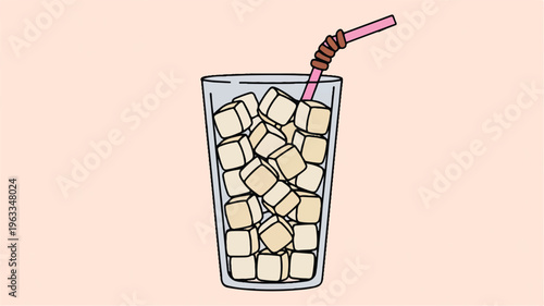 Refreshing Drink Illustration: A meticulously rendered illustration of a cool, refreshing beverage in a glass filled with ice cubes and a vibrant straw, inviting the viewer to quench their thirst.