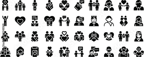 A collection of black and white pictogram icons depicting various occupations and professions