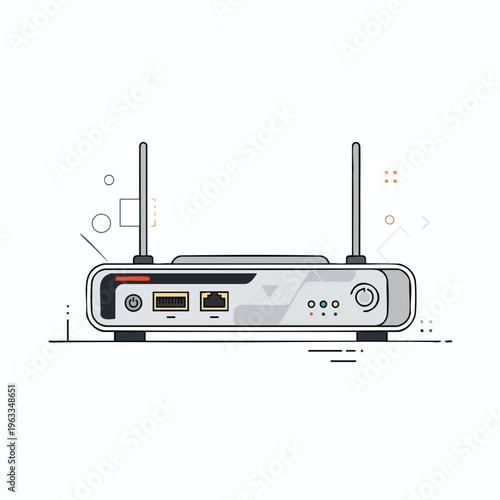 Sleek wireless router with antennas, ports, and indicator lights, isolated