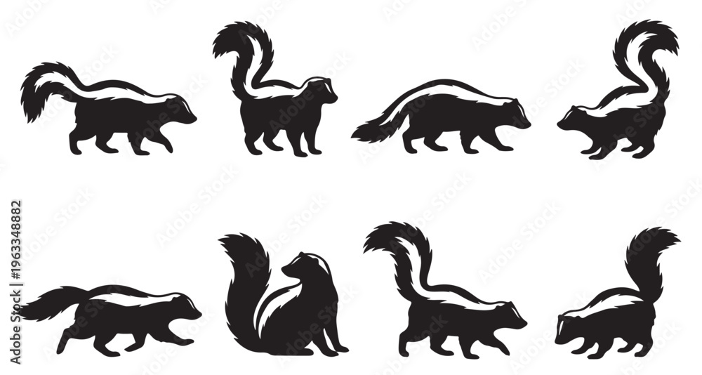 Obraz premium black and white vector silhouette set of Skunk 