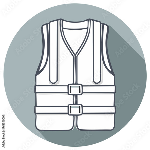 Illustrative graphic of personal flotation device life vest on gray circle