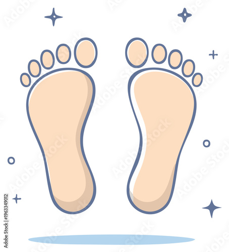 Stylized illustration of bare human feet with sparkling accents