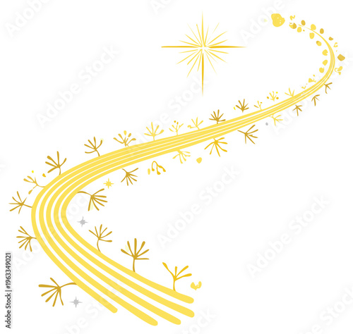 Guiding Star: Golden Path Design with Sparkling Elements for Holidays and New Beginnings
