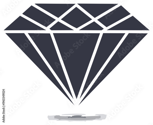 Simple Diamond Gemstone Icon Silhouette with Subtle Shadow Effect