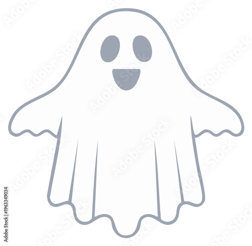 Happy Cartoon Ghost Character Illustration with Wide Smile and Open Arms