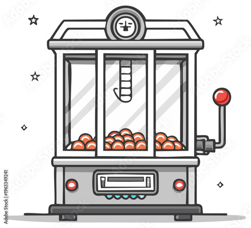 Claw machine with red balls for game and prize winning in amusement arcade