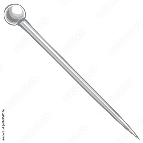 Classic metallic sewing pin with round head and pointed tip for textile crafting dressmaking and office use