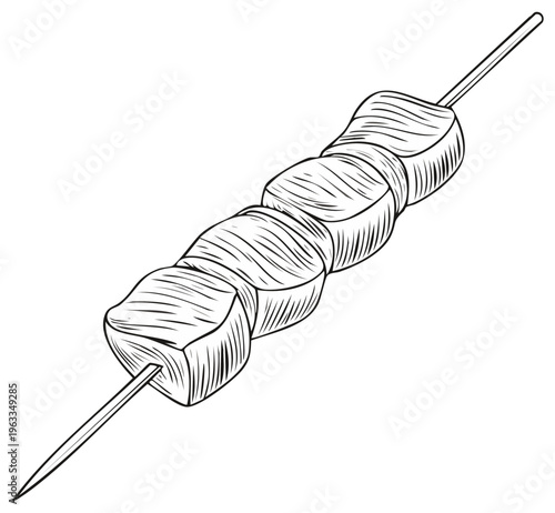 Grilled Skewered Meat Hand Drawn Illustration Style Food Concept
