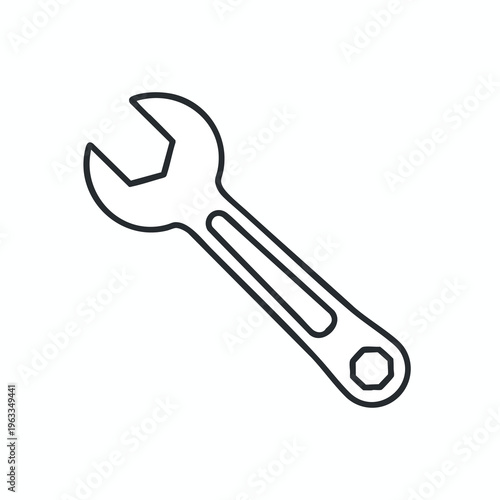 A simple line drawing of a combination wrench on a white background