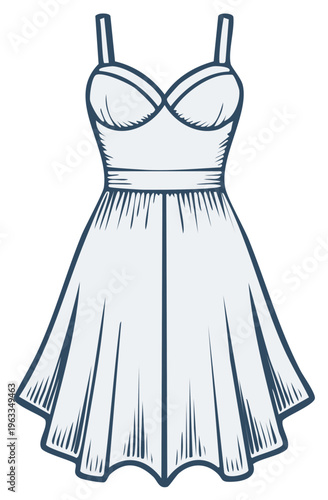 Elegant Summer Dress Illustration: Flowing Fabric, Bustier Top and Shoulder Straps