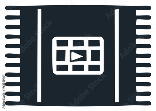 Hand-drawn film strip icon with a video player, thumbnail grid, and play button symbol
