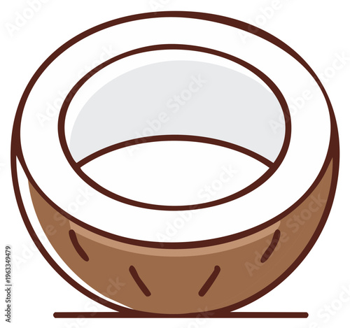 Simple stylized illustration of a halved coconut showing white flesh and brown shell