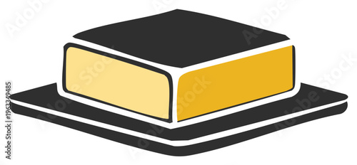 Block of Cheese on a Tray or Board Featuring Clean Lines and Stylized Food Illustration