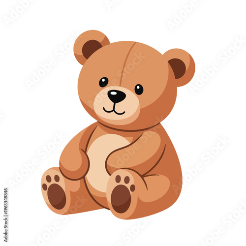 Cartoon brown teddy bear sitting, with big round ears and paws