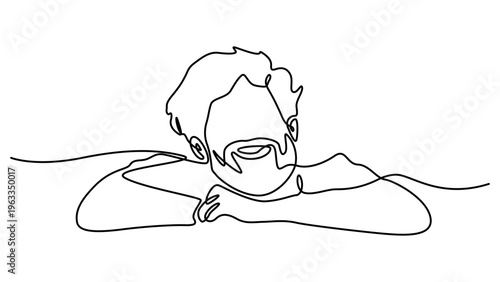 Continuous line drawing sad man alone concept. Editable vector