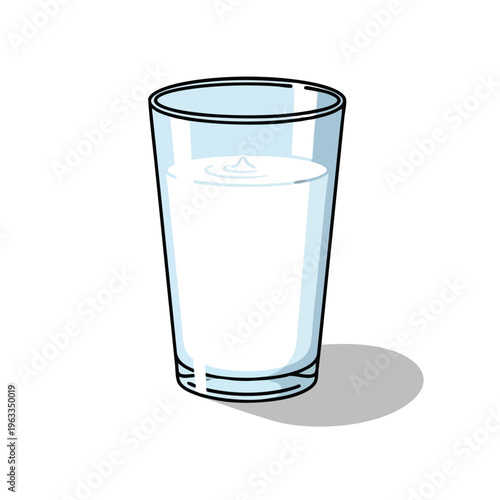 Simple illustration of a tall glass filled with white liquid, casting a shadow