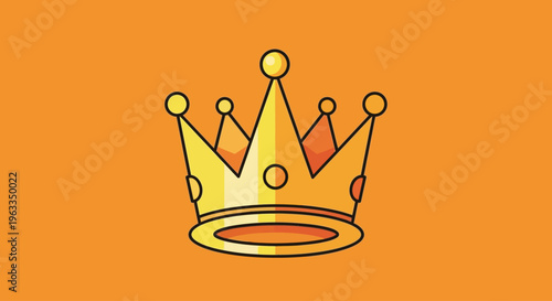 A striking flat design illustration featuring a regal golden crown icon, rendered with minimalist lines and set against a vibrant orange background, symbolizing royalty and King's Day.