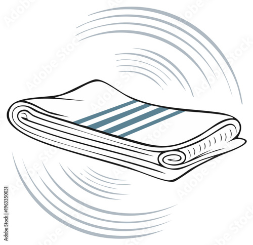 Stack of folded towels with striped design, outline drawing, laundered linens, fresh and clean