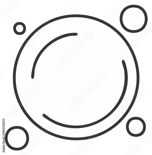 Abstract spherical shape with three smaller circles simple outline graphic