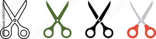 Four scissor illustrations in different colors and styles