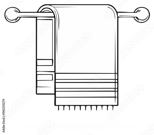 Towels Hanging on a Rack Line Art Bathroom Illustration Isolated on White