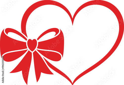 Heart Shape with Ribbon Bow Romantic Love Valentine Design