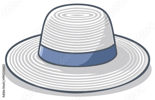Classic straw hat with a wide brim and a blue band offers stylish sun protection