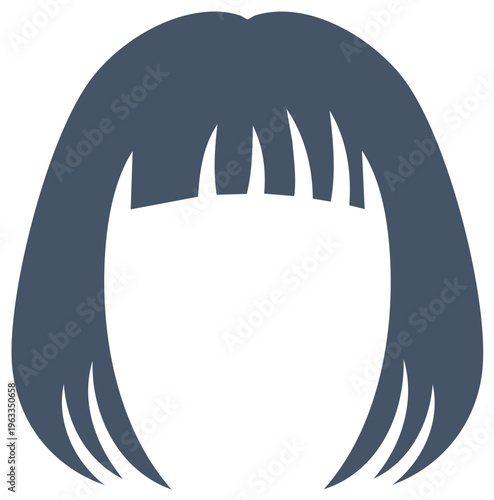 Straight Hair with Bangs Silhouette Graphic Icon Image for Hair Salon or Wig Product Promotions and Design