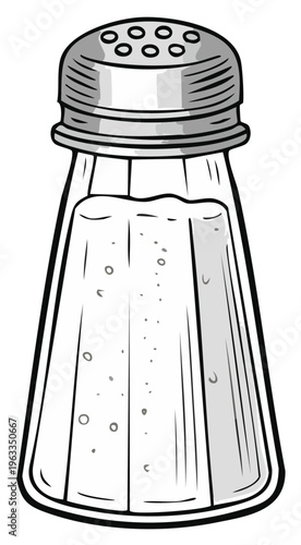 Salt shaker illustration in line art style, food seasoning concept.